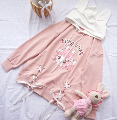Rabbit ear strap hooded sweater PL20076