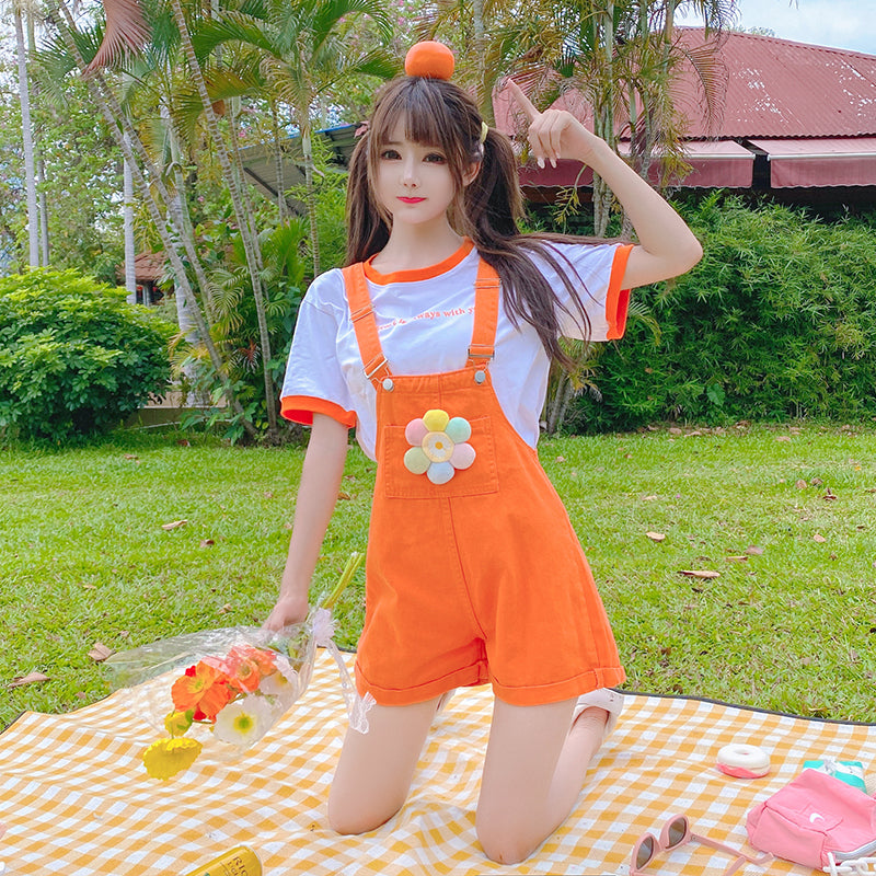 Orange overalls + T-shirt 2-piece set PL52278