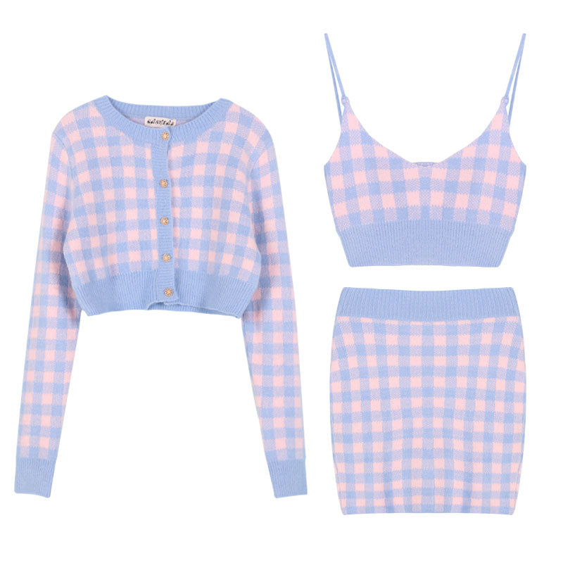 Pink Plaid Knit Set PL52842