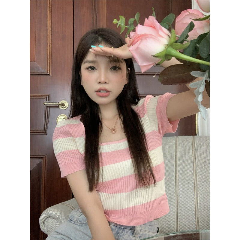 Pink Striped Knit T-Shirt PL52483