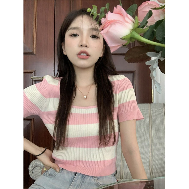 Pink Striped Knit T-Shirt PL52483