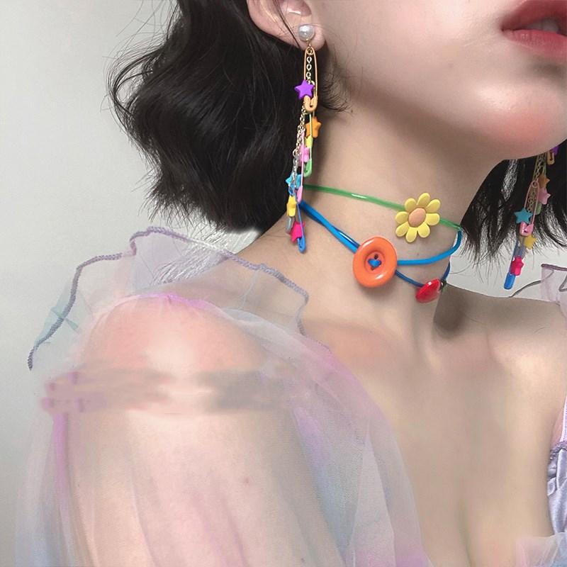 Rainbow pin long earrings PL51401
