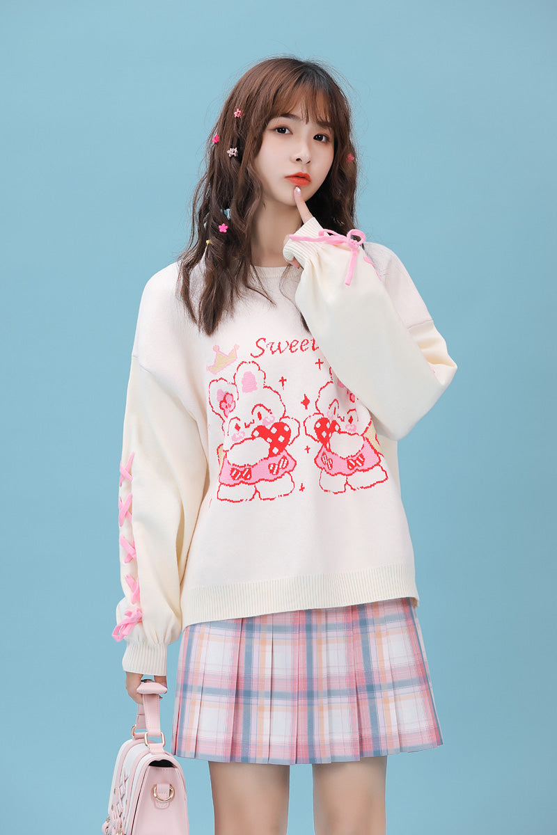 White Bunny Print Sweater PL52805