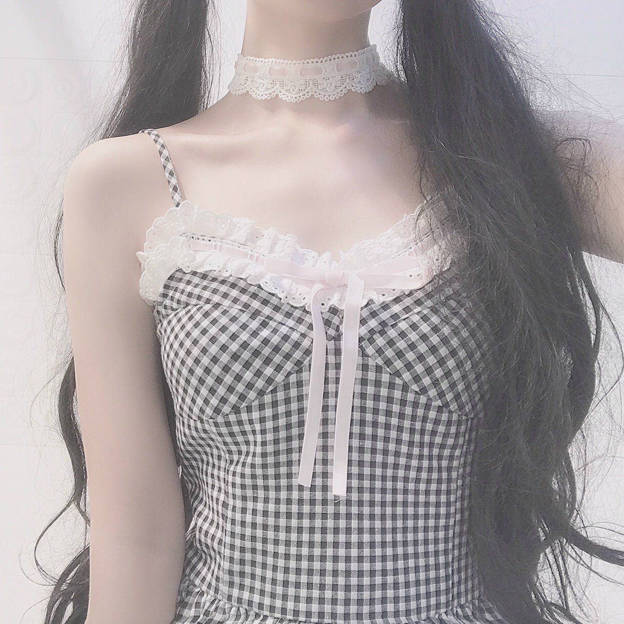 black and white check suspender skirt PL52646