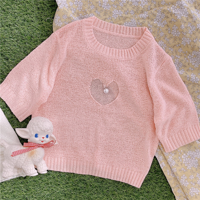 hollow heart knitted sweater short sleeve PL52574