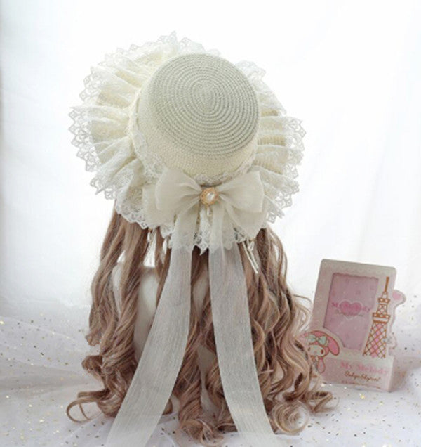 Lolita lace bow straw hat PL21188
