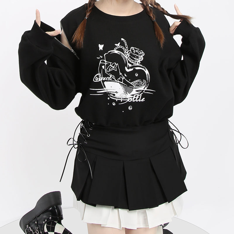 Black irregular cropped sweatshirt PL21101