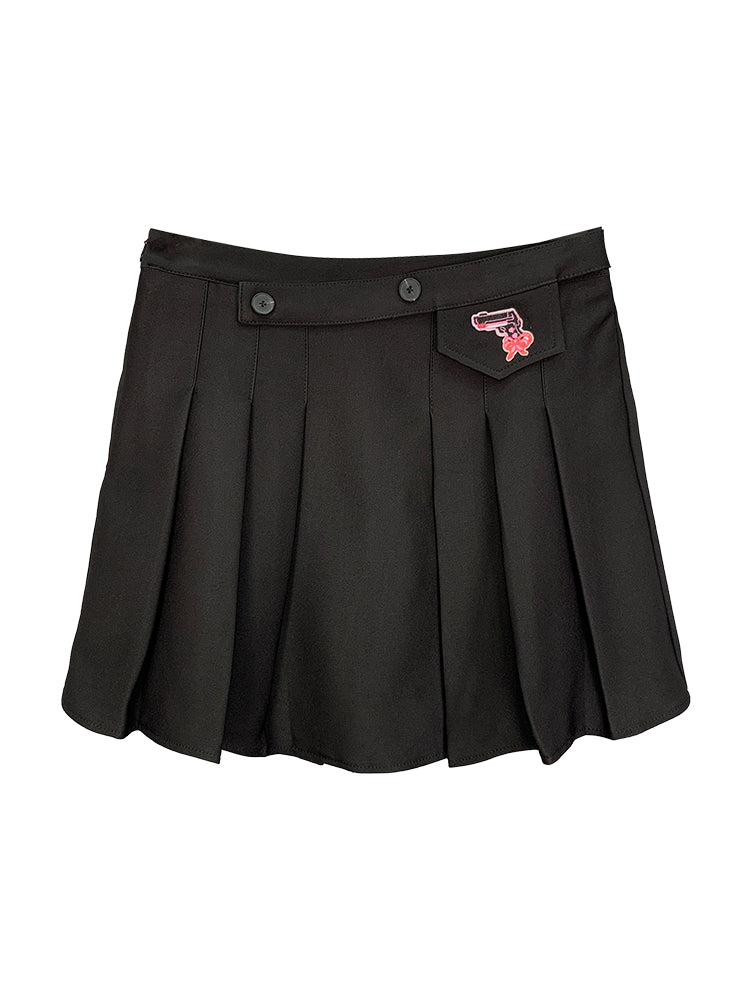 Black Embroidered Pleated Skirt PL52273