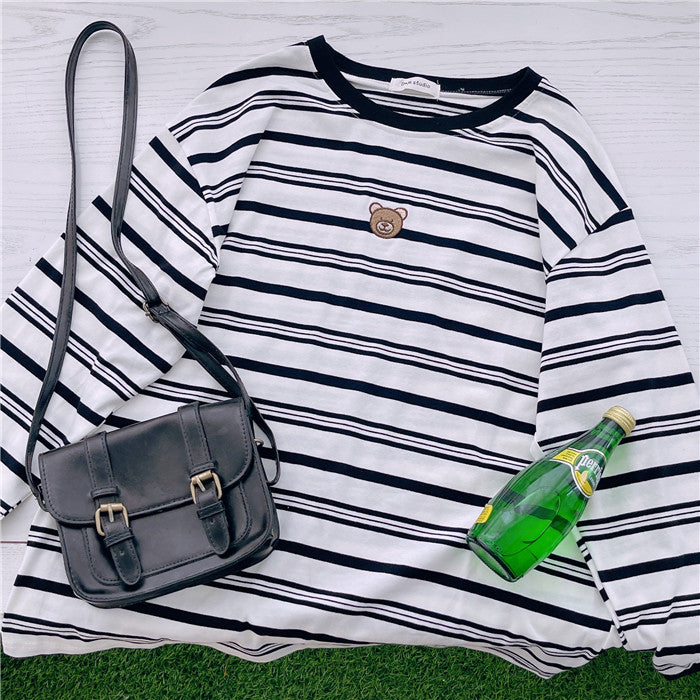 bear embroidered striped top PL52571