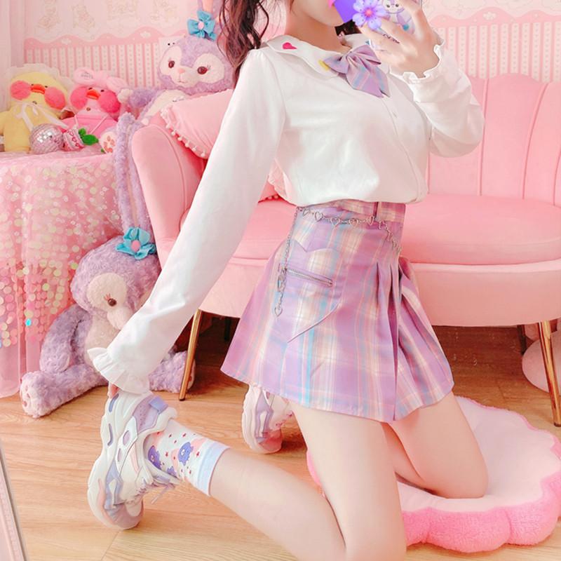 Purple plaid pleated skirt PL50799