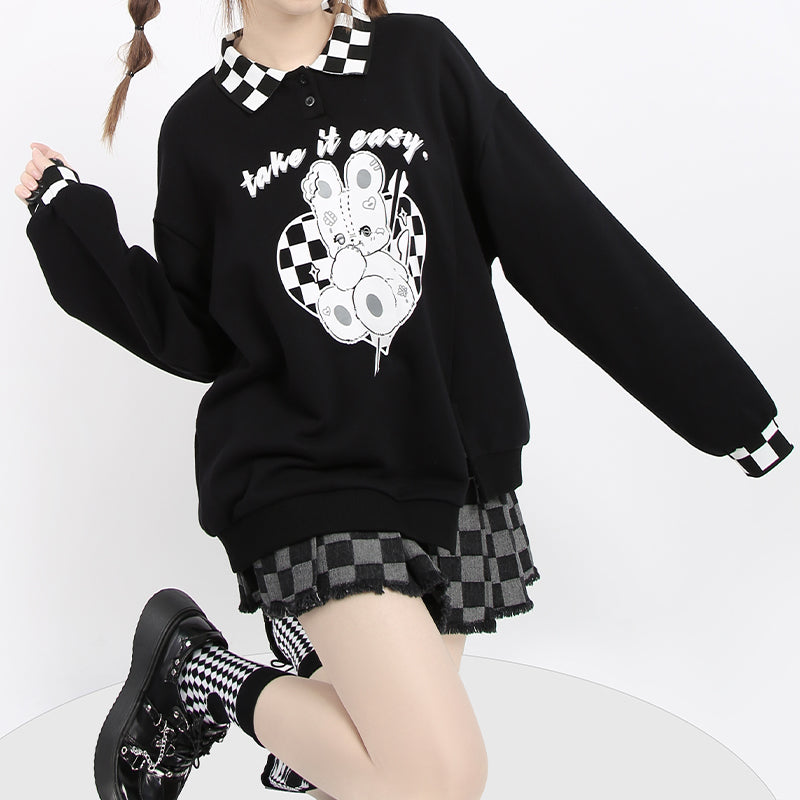 Checkerboard POLO Neck Sweatshirt PL21146