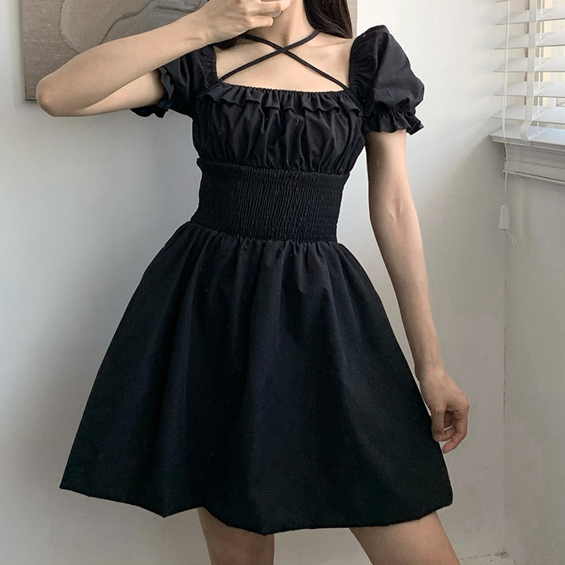 Vintage Square Neck Short Sleeve Dress PL52389