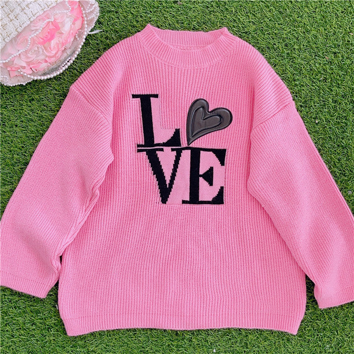 Pink Heart Letter Embroidered Sweater P1052