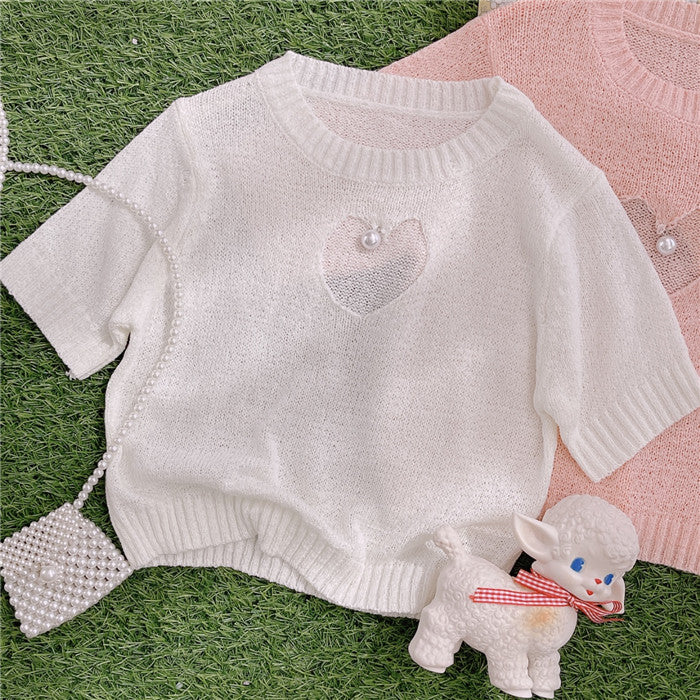 hollow heart knitted sweater short sleeve PL52574