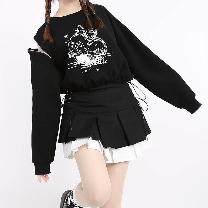 Black irregular cropped sweatshirt PL21101