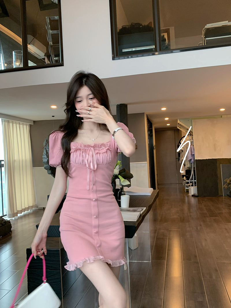 Pink Puff Sleeve Dress PL52665