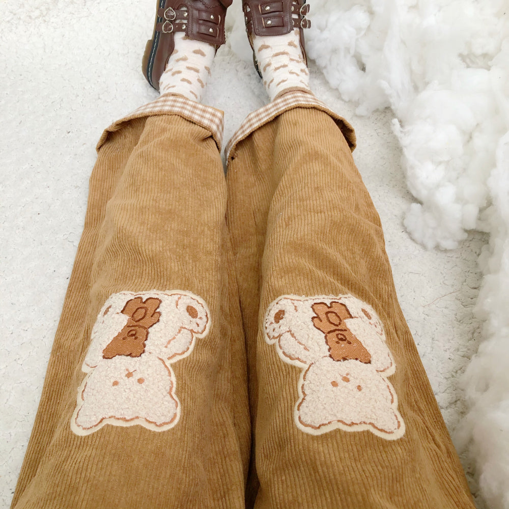 Cute bear embroidered casual pants PL52533