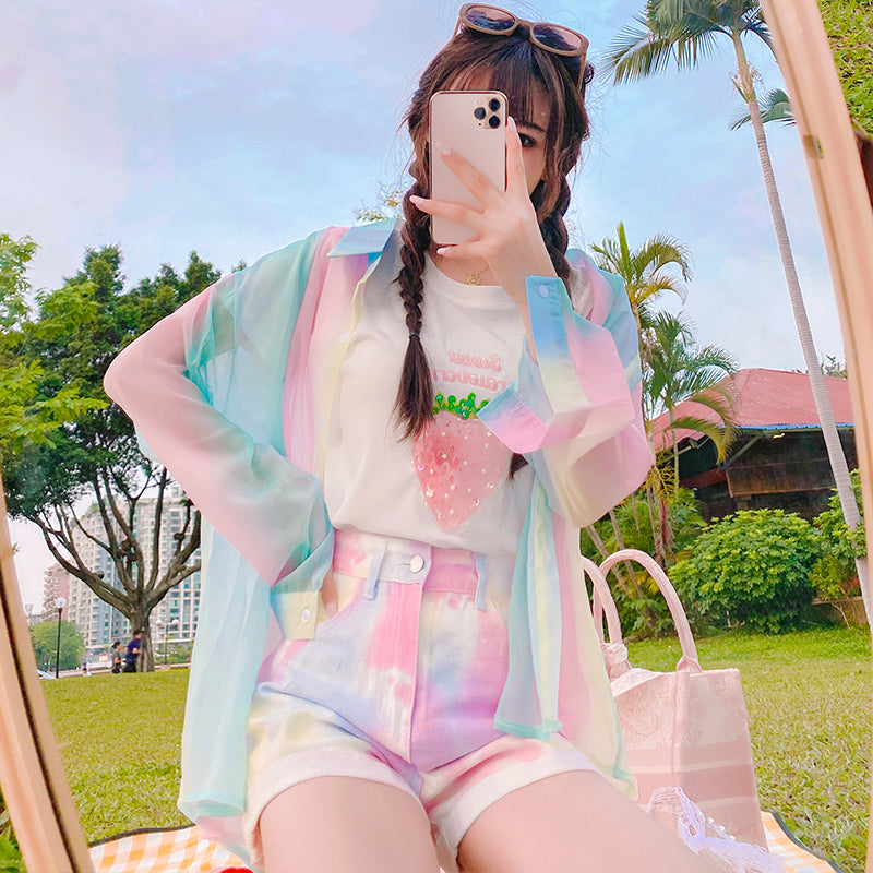 Tie-Dye Gradient Chiffon Shirt PL52284
