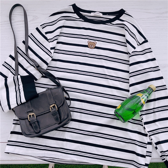 bear embroidered striped top PL52571