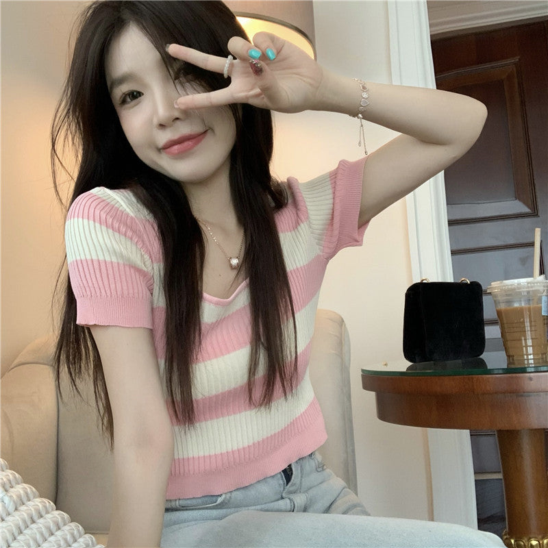 Pink Striped Knit T-Shirt PL52483