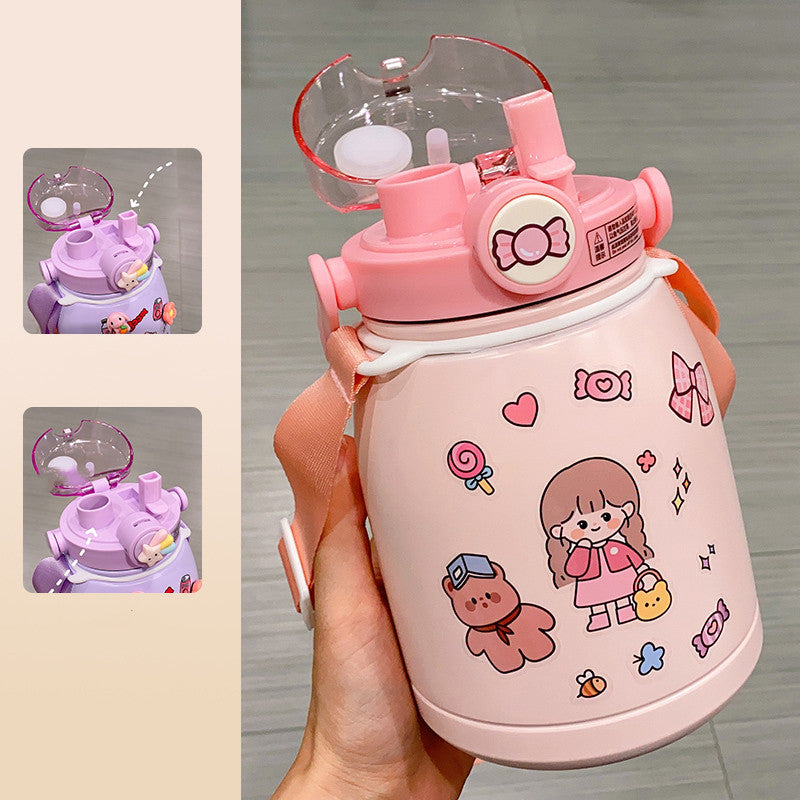 Straw direct drinking dual-purpose thermos cup PL52326