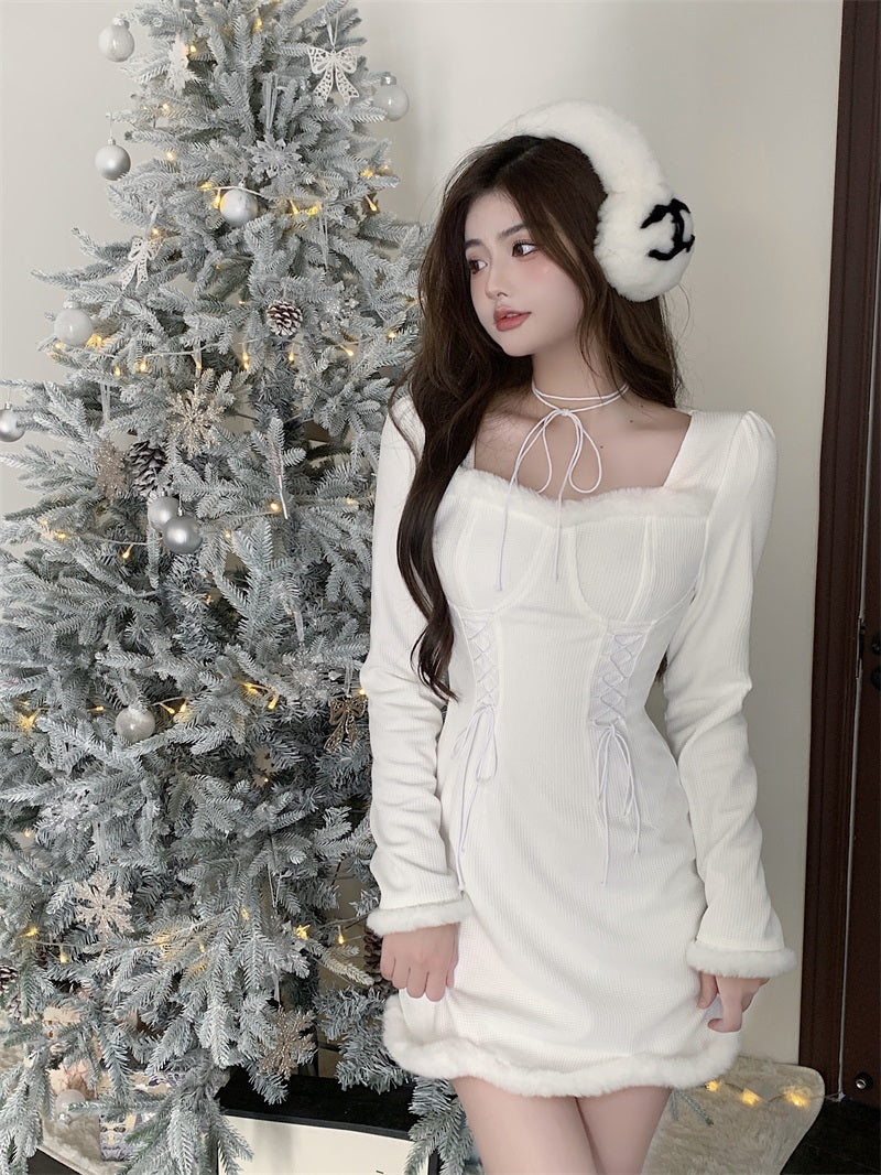 White Long Sleeve Dress PL52649