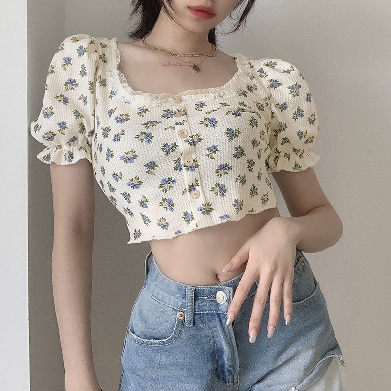 Vintage Square Neck Short Sleeve T-Shirt PL52388