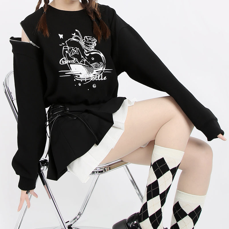 Black irregular cropped sweatshirt PL21101