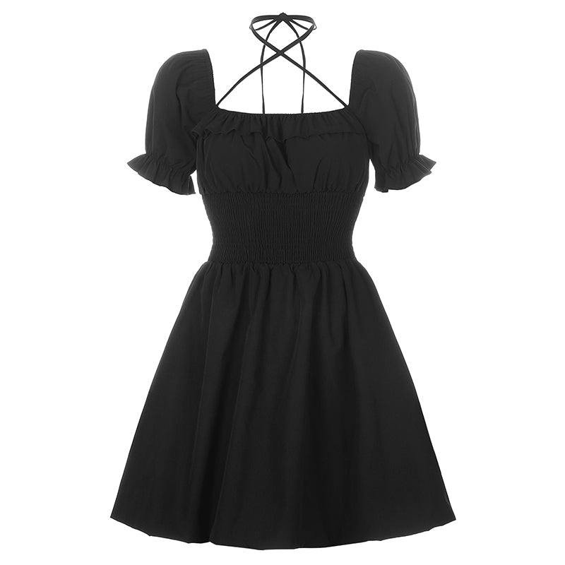 Vintage Square Neck Short Sleeve Dress PL52389