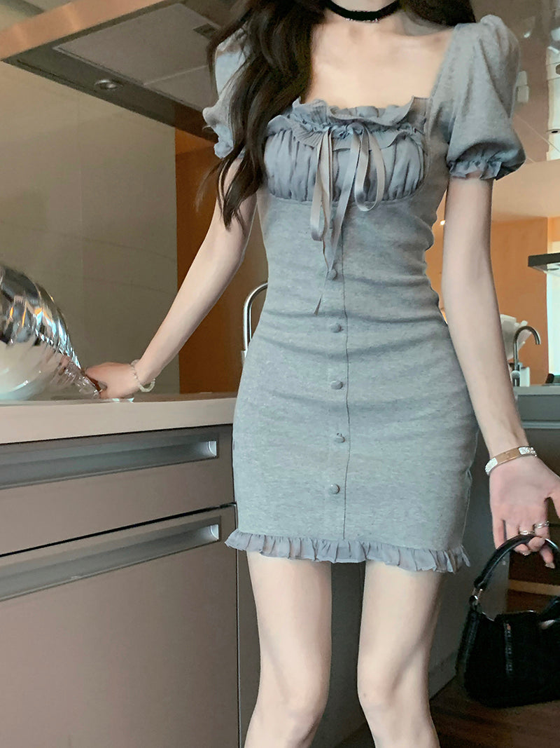 Pink Puff Sleeve Dress PL52665
