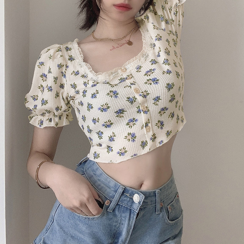 Vintage Square Neck Short Sleeve T-Shirt PL52388