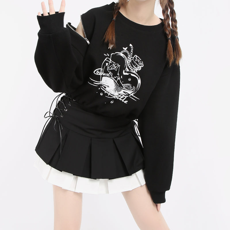 Black irregular cropped sweatshirt PL21101