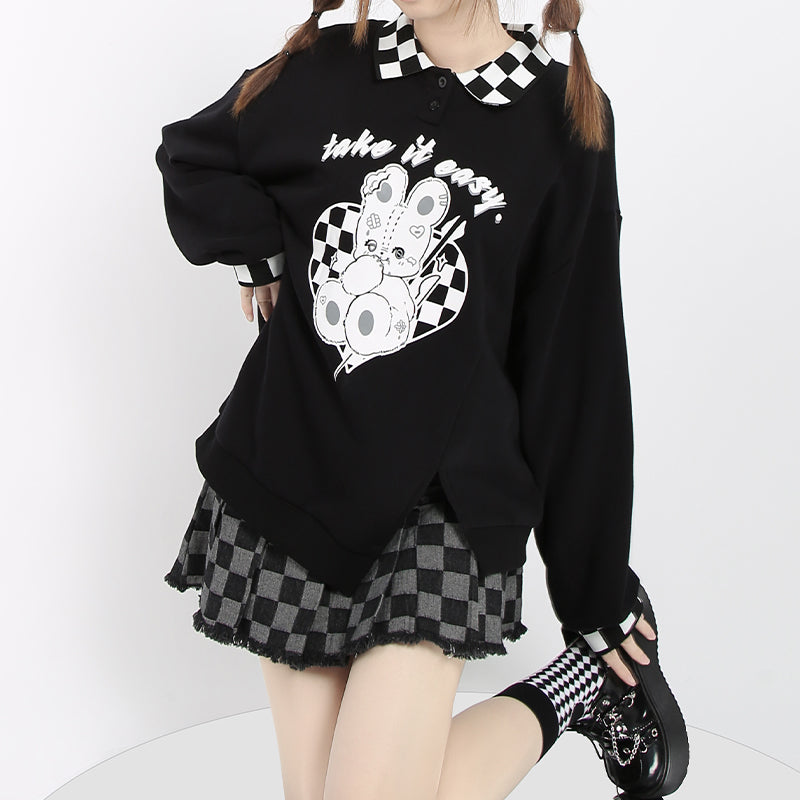 Checkerboard POLO Neck Sweatshirt PL21146