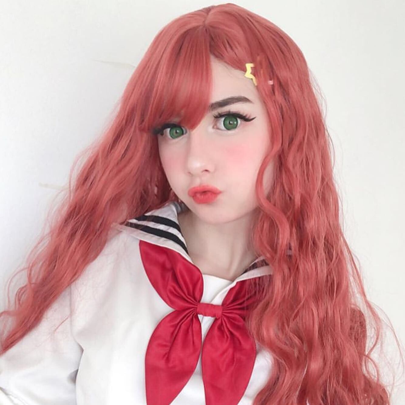 Orange red noodle roll wig PL20658