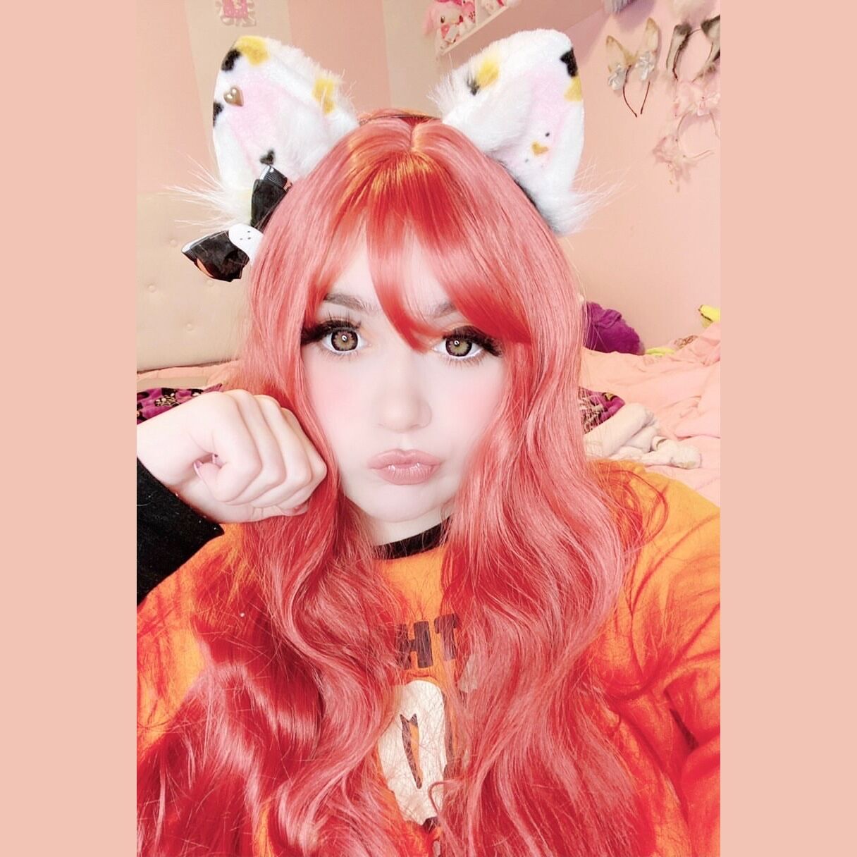 Orange red noodle roll wig PL20658