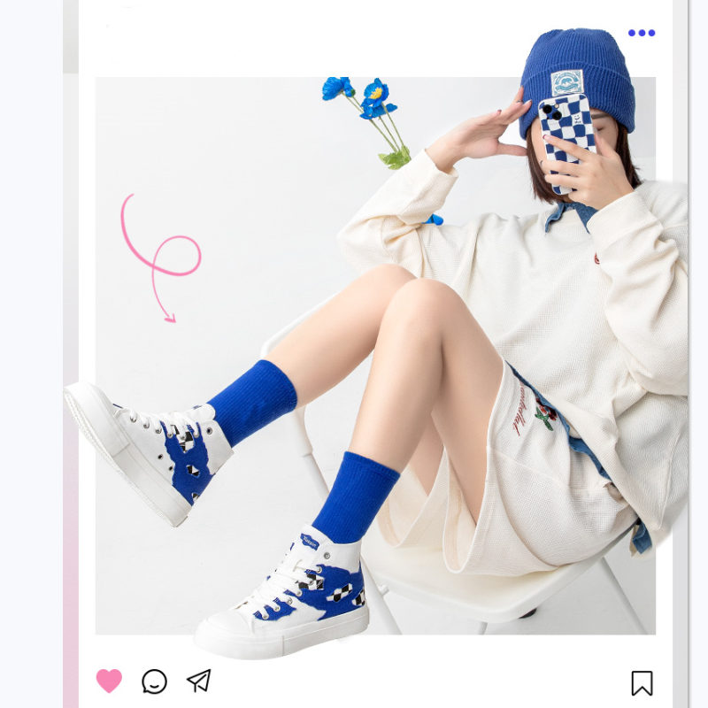 blue and white high-top canvas shoes PL52578