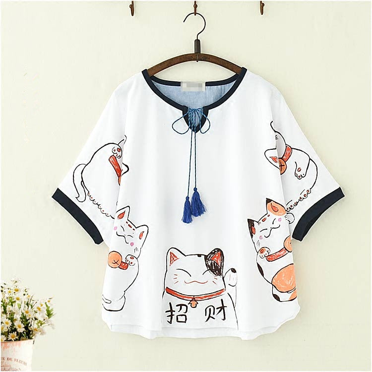 Lolita cat print short-sleeved T-shirt PL20229