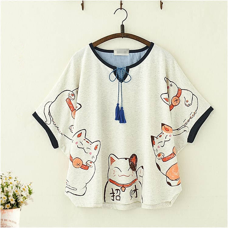 Lolita cat print short-sleeved T-shirt PL20229