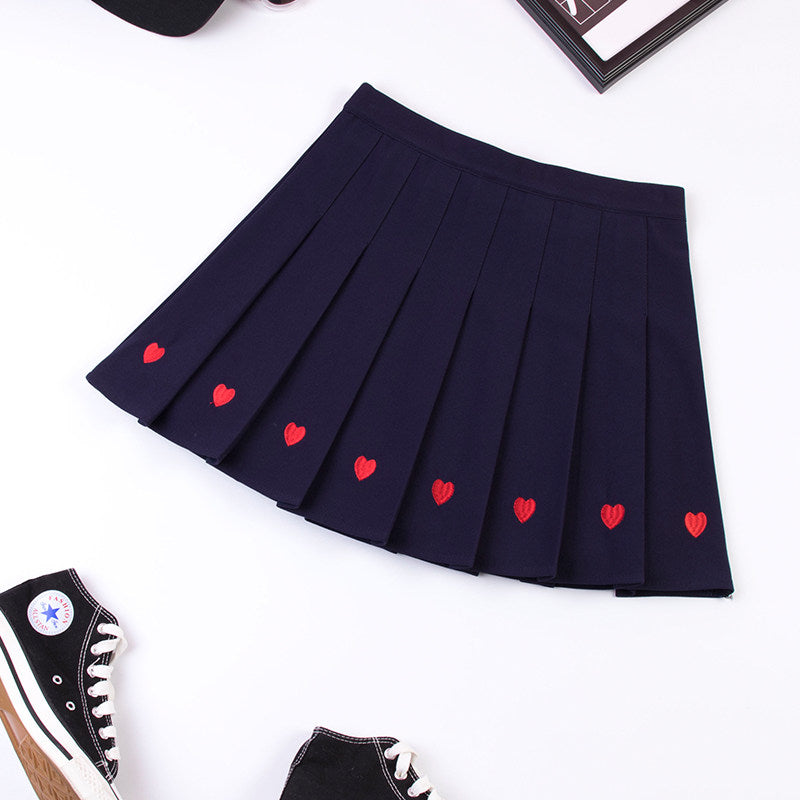 Lolita love embroidery pleated high waist skirt PL20169