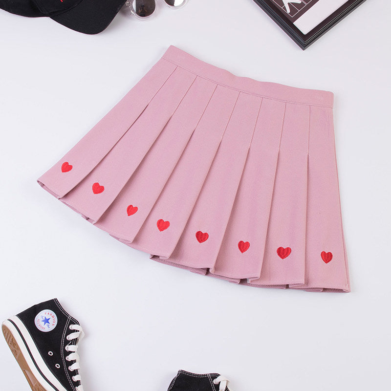 Lolita love embroidery pleated high waist skirt PL20169