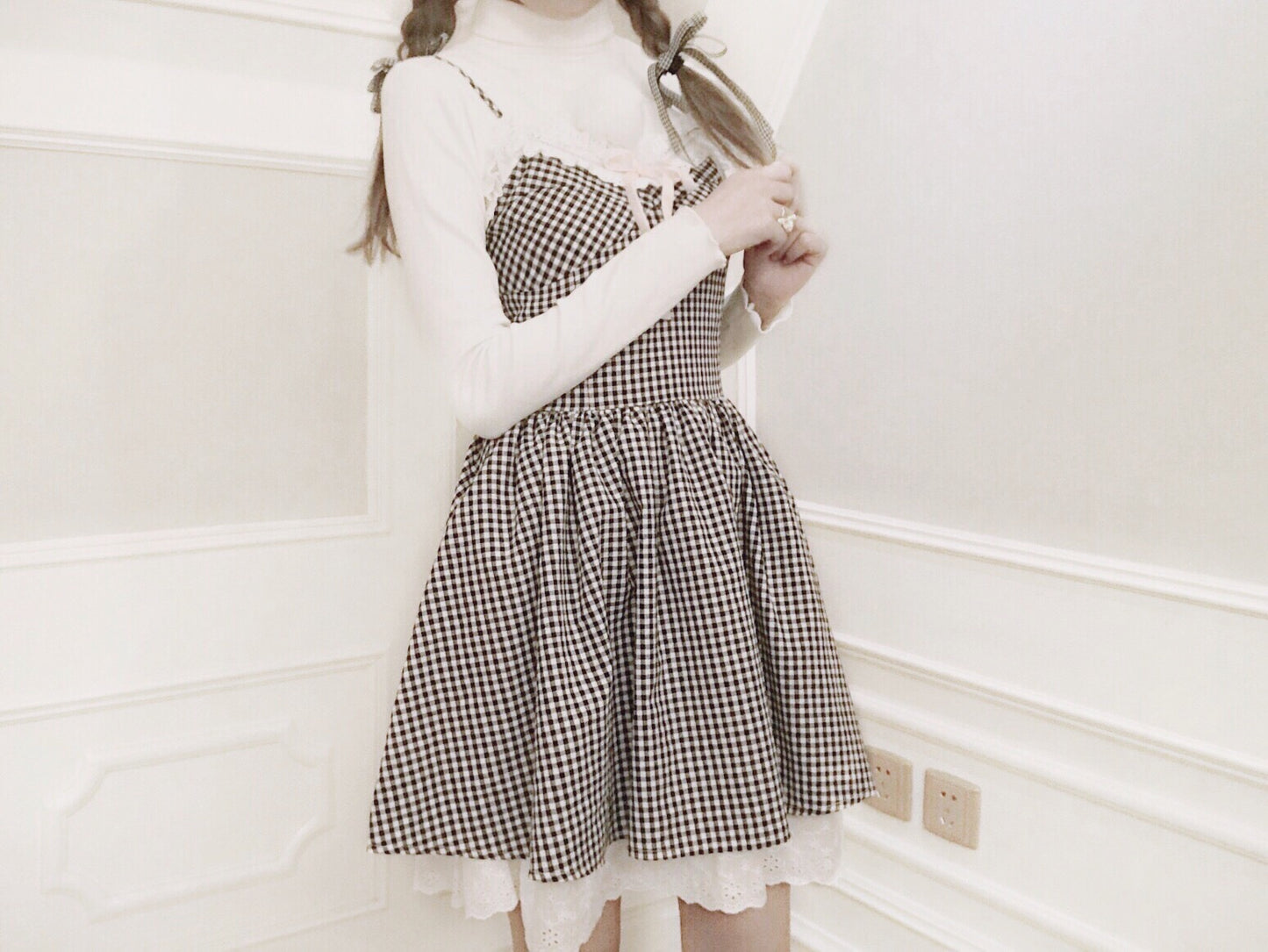 black and white check suspender skirt PL52646