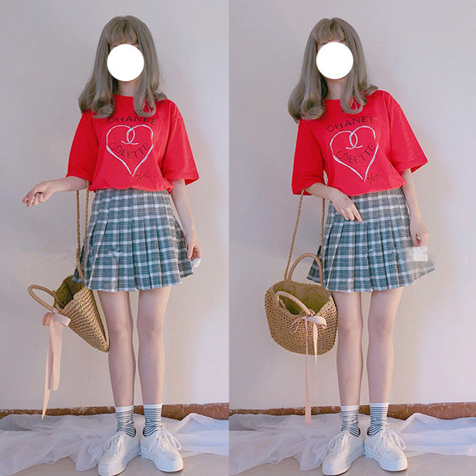 Pink plaid high waist skirt PL20014