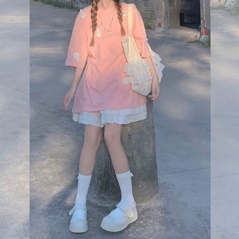 Pink T-shirt + white skirt two-piece set PL52537