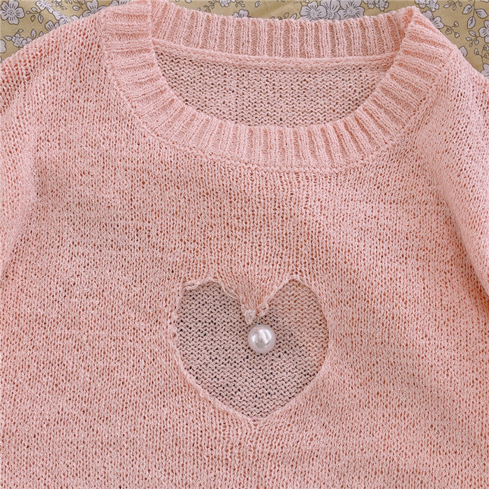 hollow heart knitted sweater short sleeve PL52574