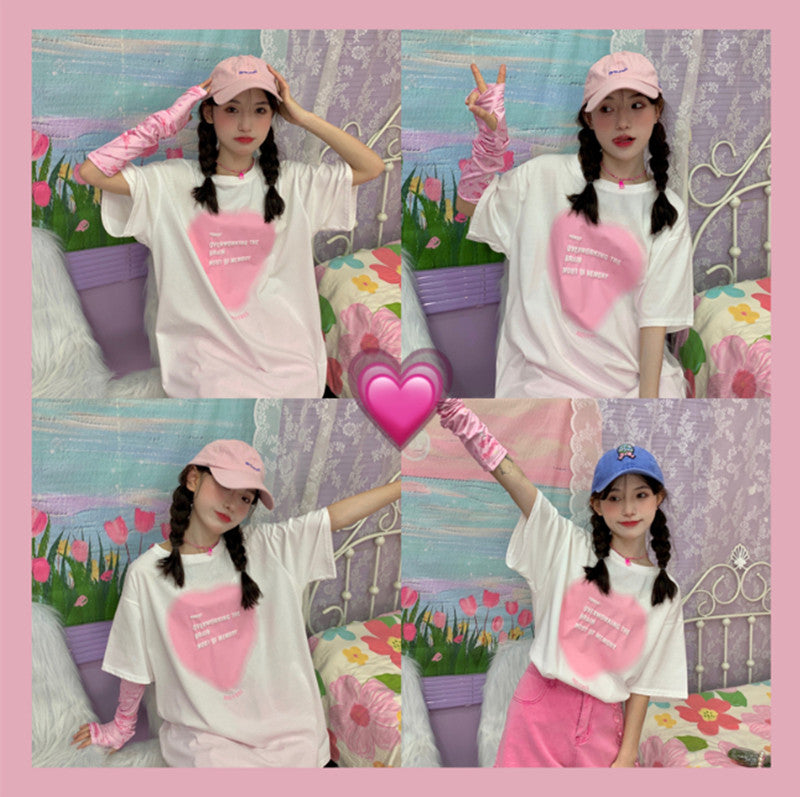 Gradient Heart Letter Short Sleeve PL52265