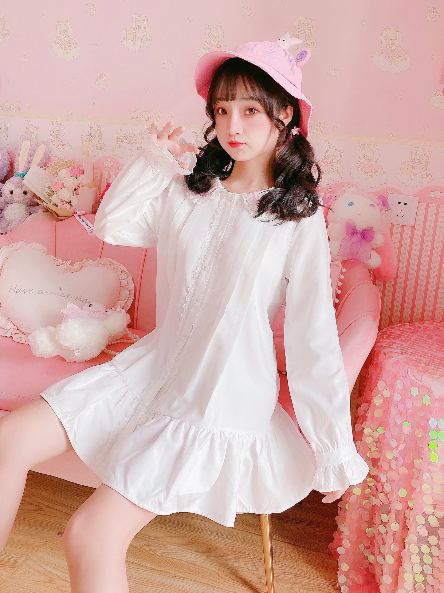 white cardigan dress PL52499