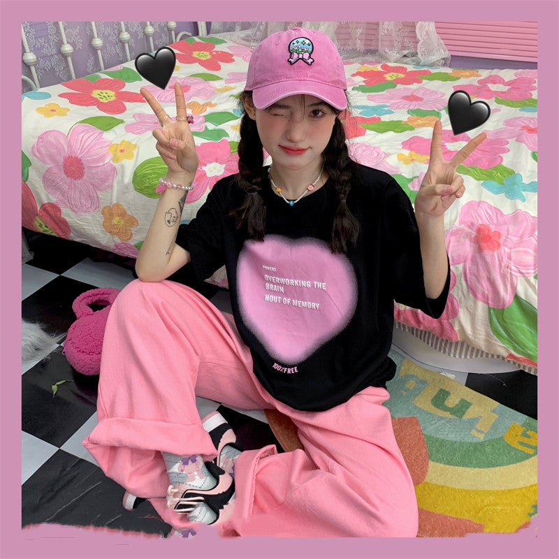 Gradient Heart Letter Short Sleeve PL52265