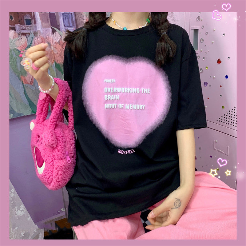 Gradient Heart Letter Short Sleeve PL52265
