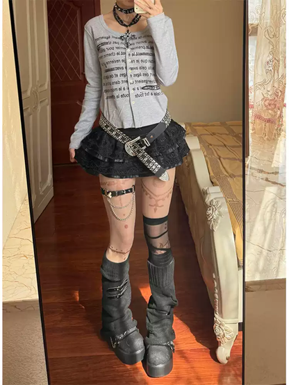 PU leather lace punk hip skirt PA20249