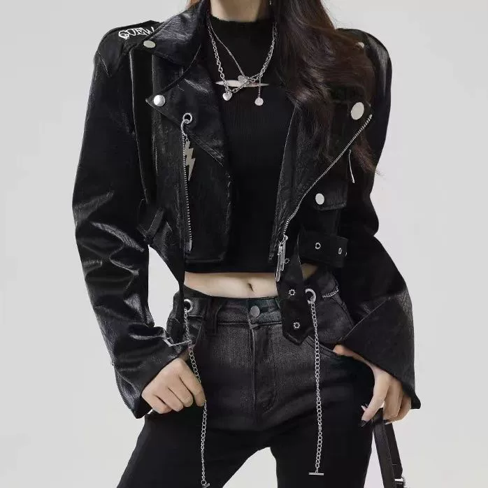 Hot girl waist-baring leather jacket PA20165